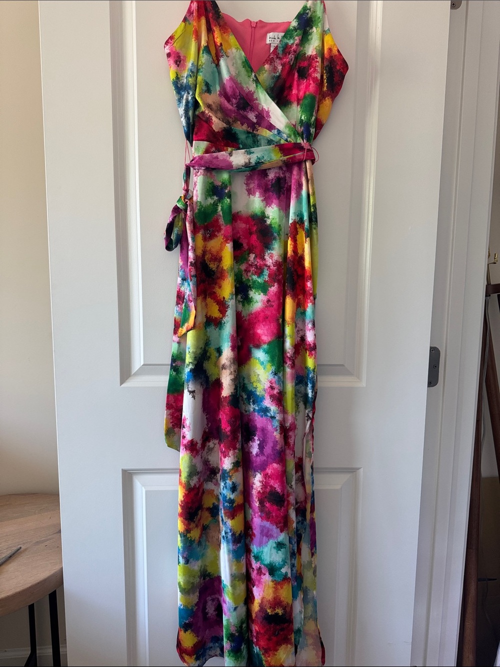 Nicole Miller Bright Multi-Color Watercolor Wrap Jumpsuit